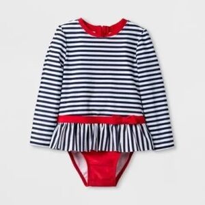 Cat & Jack Striped Navy and Red Kids Swim Set rash guard 3T